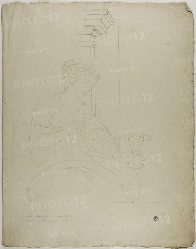 Faith, 1774, John Downman (English, 1750-1824), or after Raffaello Sanzio, called Raphael (Italian, 1483-1520), England, Pen and brown ink, with traces of graphite, on ivory laid paper, 502 × 394 mm (ma×.)