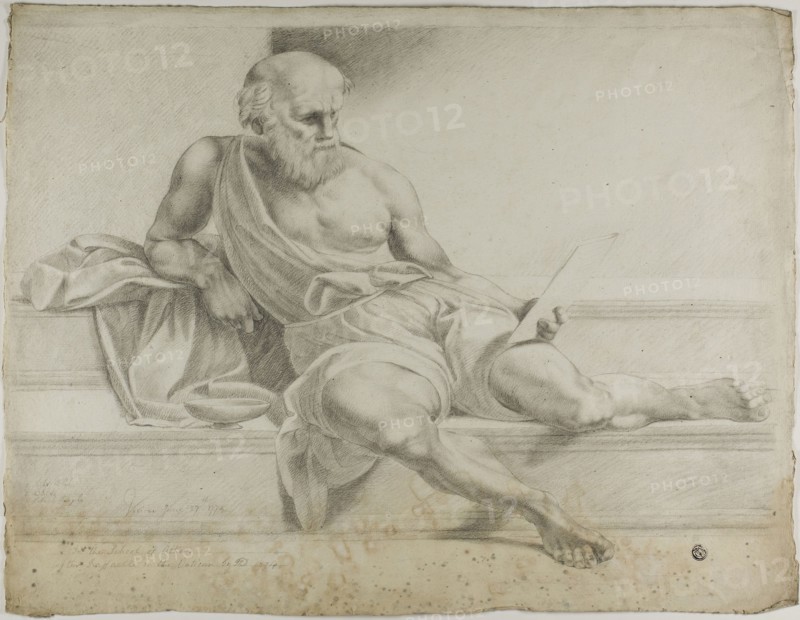 Diogenes, 1774, John Downman (English, 1750-1824), or after Raffaello Sanzio, called Raphael (Italian, 1483-1520), Italy, Charcoal with stumping, on ivory laid paper, 391 x 503 mm