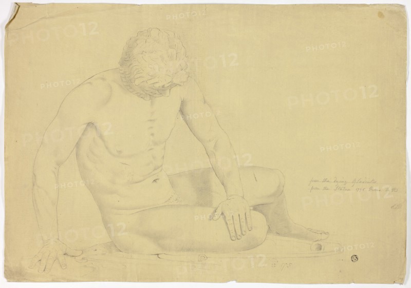 Statue of the Dying Gaul, 1775, John Downman, English, 1750-1824, England, Charcoal with stumping and black crayon on ivory laid paper prepared with a tan ground, 372 × 533 mm