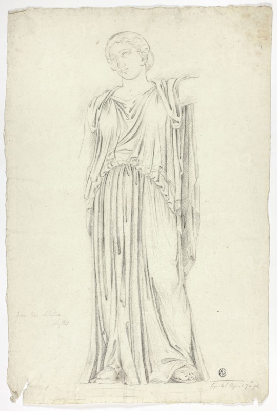 Antique Statue of Draped Standing Woman, 1774, John Downman, English, 1750-1824, England, Charcoal on ivory laid paper, 440 × 292 mm