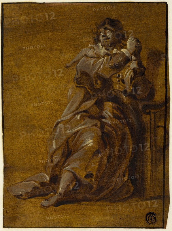 Man with Hands Clasped, n.d., Style of Thomas Willeboirts (Flemish, 1614-1654), or Style of Jacques Callot (French, 1592-1635), Flanders, Oil paint, on laid paper, laid down on Japanese paper, 183 × 136 mm