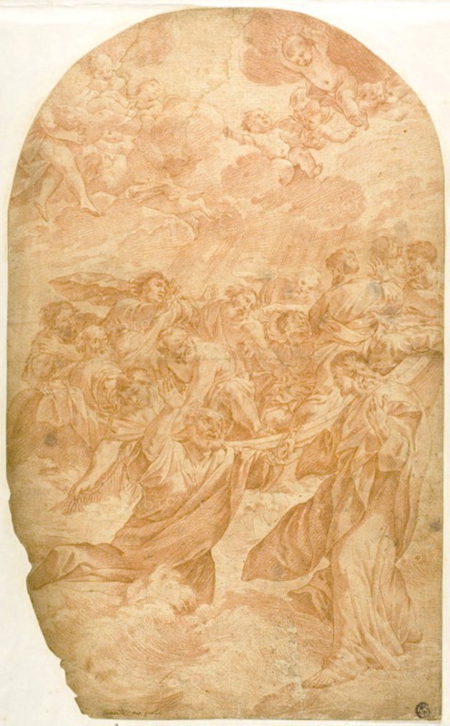 Christ Summoning Saint Peter to Walk on the Water, after 1627/28, After Giovanni Lanfranco, Italian, 1582-1647, Italy, Red chalk, over stylus underdrawing, on cream laid paper, laid down on cream laid paper, laid down on ivory wove paper, 447 x 274 mm