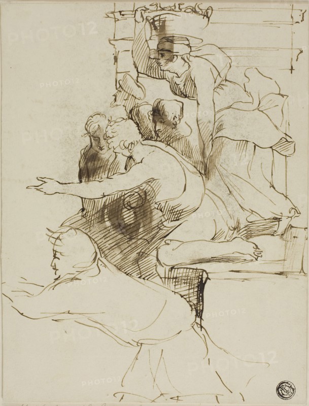 Sketch from the Escurial, n.d., Sir David Wilkie, Scottish, 1785–1841, Scotland, Pen and brown ink, with brush and brown wash, on cream card, laid down on cream wove paper, 218 x 166 mm
