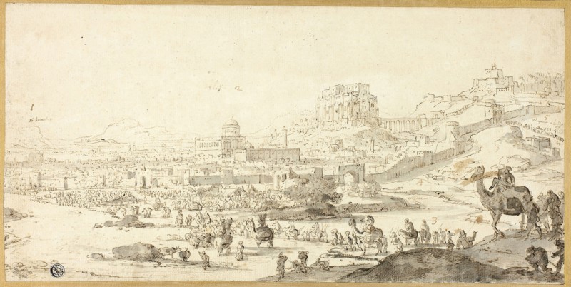 Hur in Chaldea, c. 1665, Jan Peeters, I, Flemish, 1624-c. 1677, Flanders, Pen and brown ink with brush and black ink wash, over traces of black chalk on ivory laid paper, 200 × 405 mm