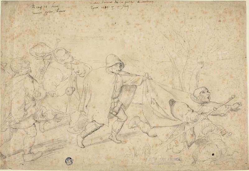 The Parable of the Blind, 1589, Andreas de la Prieur de Cambray (Flemish, 1567-1599), after Pieter Bruegel, the Elder (Netherlandish/Flemish, 1525/30-1569), or after Marten van Cleve, the elder (Netherlandish, 1527-1581), Netherlands, Black chalk on buff laid paper, 218 x 318 mm