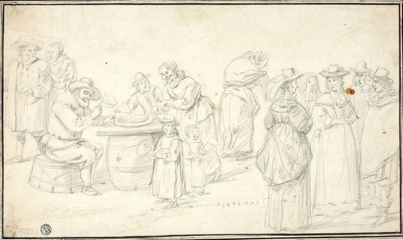 Study for Country Festival near Antwerp, c. 1646, David Teniers the Younger, Flemish, 1610-1690, Flanders, Graphite on ivory laid paper, tipped onto ivory laid paper, 210 × 361 mm