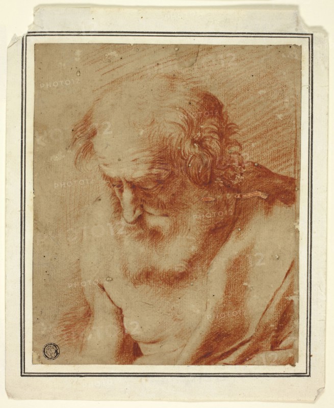 Saint Jerome, n.d., After Guercino, Italian, 1591-1666, Italy, Red chalk, with touches of black chalk, on tan laid paper, laid down on ivory laid paper, 191 x 159 mm
