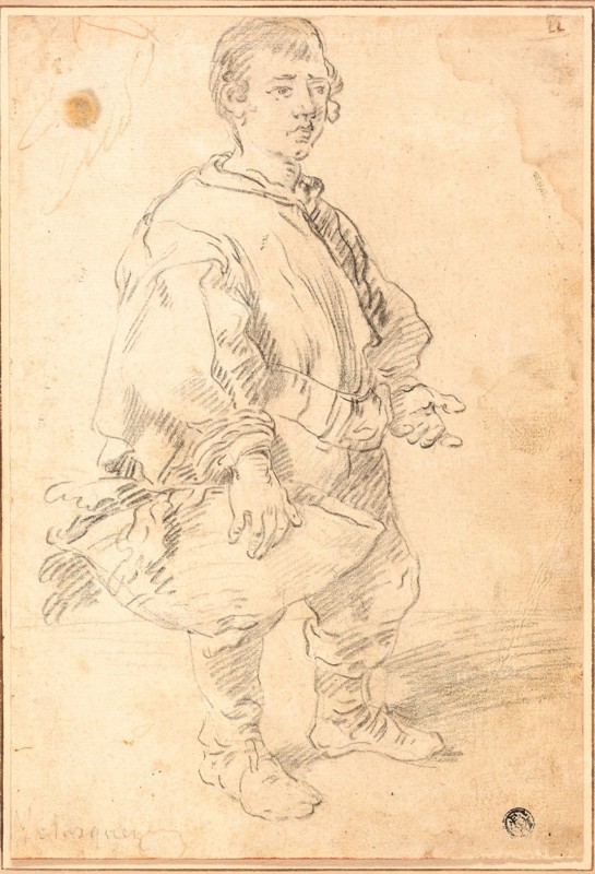Portrait of a Boy, n.d., School of Diego Velázquez, Spanish, 1599-1660, Spain, Black chalk, with touches of red chalk, on cream laid paper, tipped onto tan wove paper, 278 x 189 mm