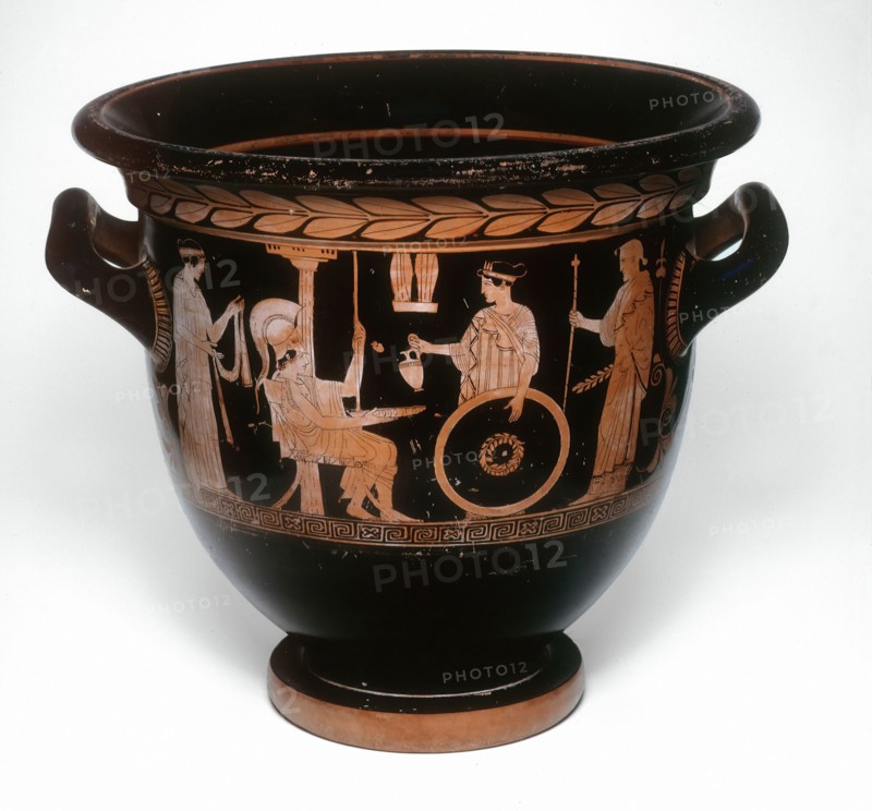Bell Krater (Mixing Bowl), about 450 BC, Greek, Athens, Manner of the Niobid Painter, Athens, terracotta, decorated in the red-figure technique, H. 38.4 cm (15 1/8 in.), diam. 41.2 cm (16 1/4 in.)