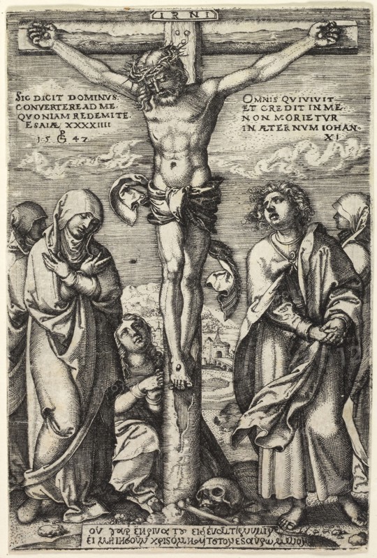 Crucifixion, 1547, Georg Pencz, German, c. 1500-1550, Germany, Engraving in black on ivory laid paper, 117 x 78 mm (sheet)