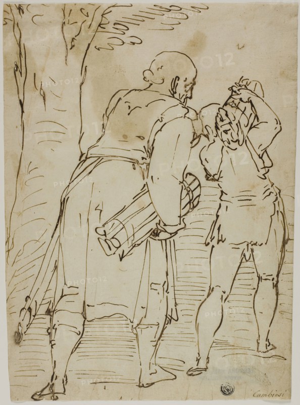 Abraham and Isaac, c. 1570, Attributed to Luca Cambiaso, Italian, 1527-1585, Italy, Pen and iron gall ink on ivory laid paper, 286 x 212 mm (max.)