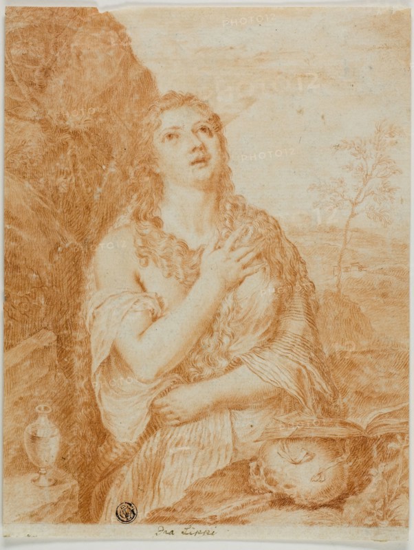 Penitent Magdalene, 18th century, After Tiziano Vecellio, called Titian, Italian, c. 1488-1576, Italy, Red chalk, with stumping, on ivory laid paper, 232 x 189 mm
