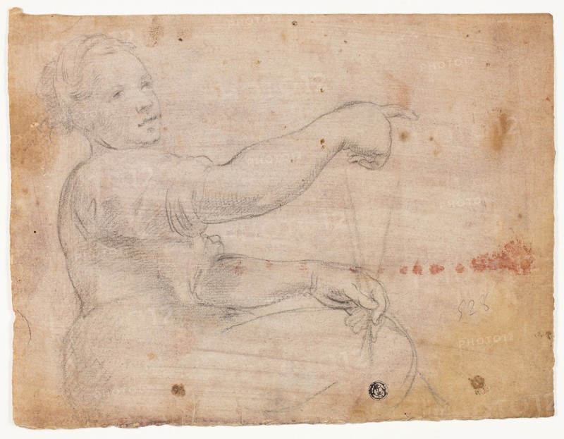 Seated Girl, n.d., Probably Domenico Fiasella (Italian, 1589-1669), or possibly Lazzaro Tavarone (Italian, 1556-1641), or possibly Lorenzo Lippi (Italian, 1606-1665), Italy, Black chalk on pink tinted laid paper, 218 x 287 mm