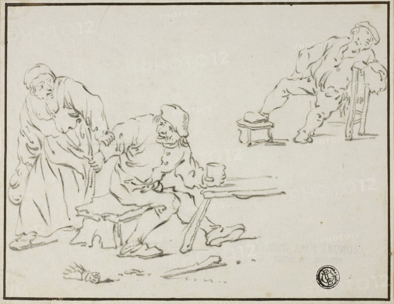 Tavern Scene, n.d., After Adriaen van Ostade, Dutch, 1610-1685, Holland, Black chalk on ivory laid paper, 136 x 174 mm