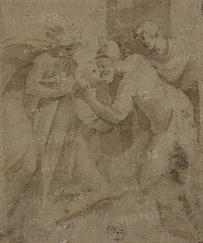 Return of the Prodigal Son, 1536/40, Attributed to Andrea Meldolla, called Schiavone, Italian, c. 1510-1563, Italy, Brush and brown wash, over black chalk, on tan laid paper, laid down on ivory laid paper, 119 x 100 mm