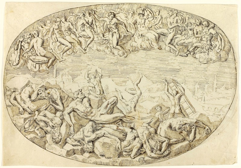 Fall of the Giants, n.d., After Guglielmo della Porta, Italian, 1500/10-1577, Italy, Pen and brown ink, over traces of black chalk, on cream laid paper, 218 x 311 mm (max.)