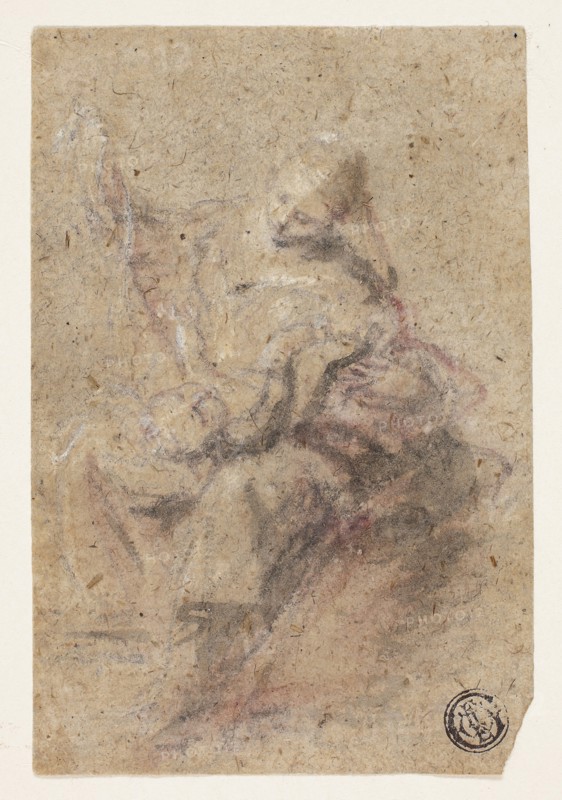 Madonna and Child, n.d., Possibly Giovanni Antonio Guardi (Italian, 1699-1760), or Francesco Maffei (Italian, c. 1605-1660), or Andrea Meldolla Schiavone (Italian, c. 1510-1563), Italy, Black chalk and brush and brown and red wash, heightened with lead white (partially discolored), on tan laid paper, 120 x 81 mm
