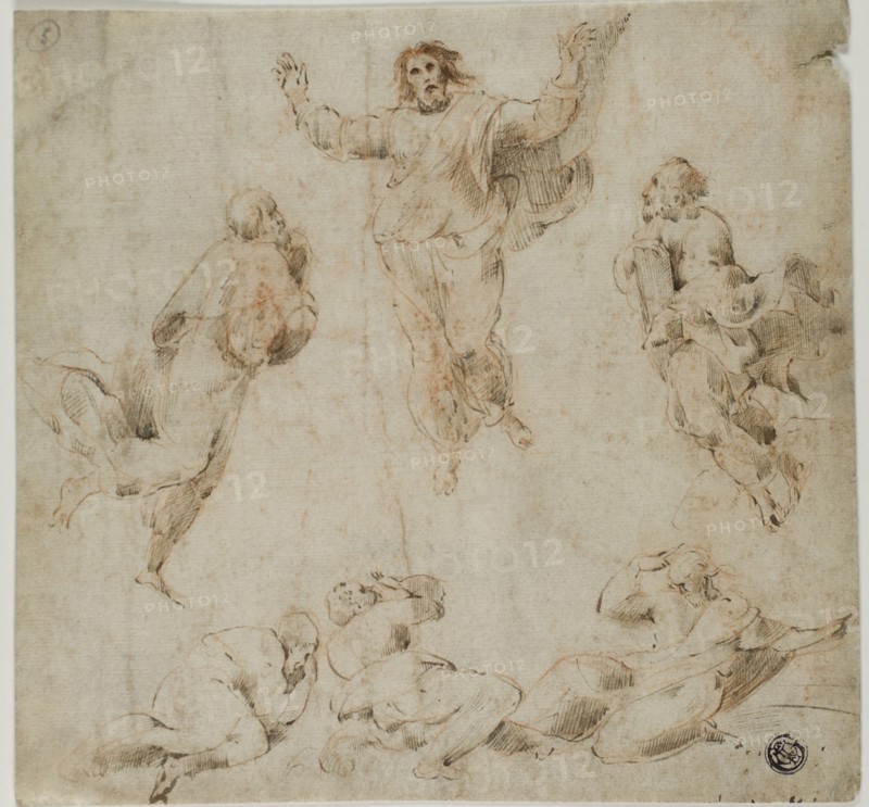 Transfiguration, c. 1530, After Raffaello Sanzio, called Raphael, Italian, 1483-1520, Italy, Pen and brown ink, with red chalk, on ivory laid paper, 194 x 202 mm (max.)