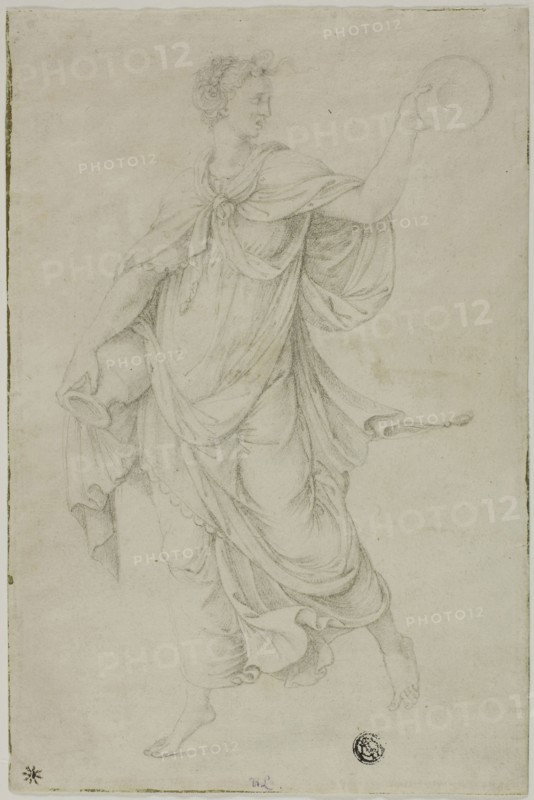 Temperance, 1521/56, Attributed to Girolamo Sellari, called Girolamo da Carpi, Italian, 1501-1556, Italy, Black chalk on ivory laid paper, 237 x 157 mm (max.)