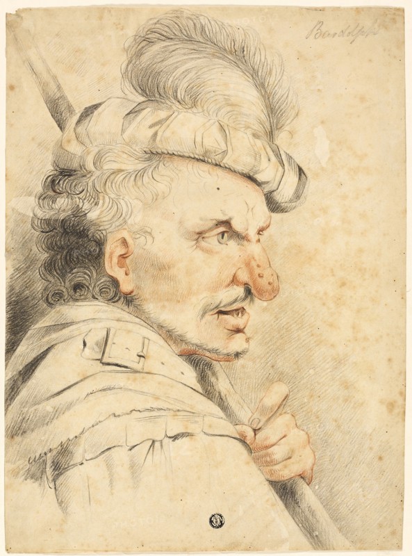 Bardolphe, n.d., After John Hamilton Mortimer, English, 1740-1779, England, Red and black chalk on buff wove paper, tipped onto ivory wove paper, 365 × 268 mm