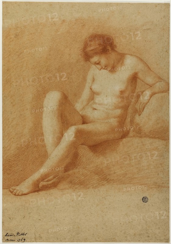 Seated Female Nude, 1769, Antonio Pichler, Italian, 1697-1779, Italy, Red chalk, with stumping, on tan laid paper, 389 × 271 mm