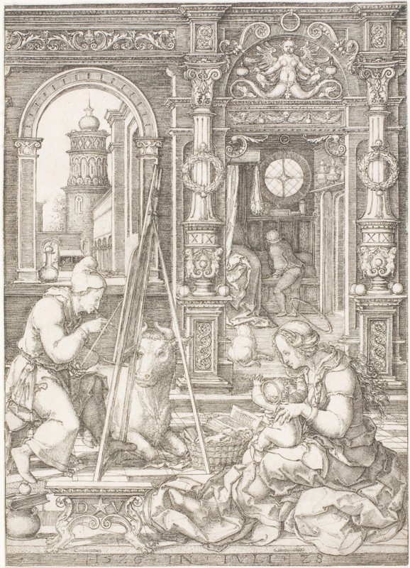 Saint Luke Painting the Virgin and Child, 1526, Dirk Vellert, Netherlandish, 1480-1547, Netherlands, Engraving on paper, 170 x 121 mm