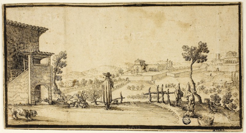 View of San Miniato and San Francesco al Monte Outside Florence, n.d., Valerio Spada, Italian, 1613-1688, Italy, Pen and brown ink, over traces of graphite, on tan laid paper, 145 × 268 mm
