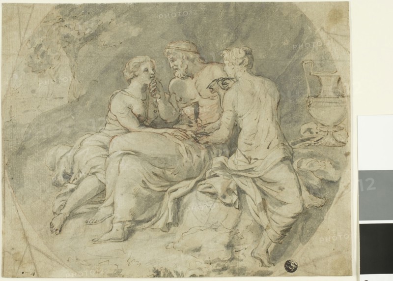 Lot and His Daughters, 17th century, Follower of Charles Le Brun, French, 1619-1690, France, Pen and brown ink, with brush and gray wash, over red and black chalk and traces of graphite, on tan laid paper, 218 × 278 mm