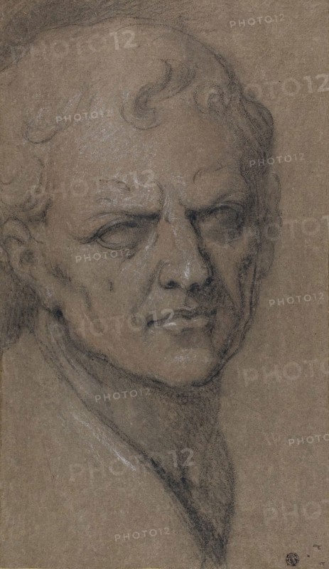Roman Portrait Bust, n.d., Follower of Jacopo Robusti, called Tintoretto, Italian, 1519-1594, Italy, Black chalk, heightened with white and red chalk, on brown laid paper, laid down on ivory laid paper, 416 x 242 mm