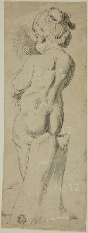 Standing Putto From the Back, n.d., Style of Generic Parrocel, French, 18th century, France, Pen and black ink, with brush and gray wash, on buff laid paper, 248 × 93 mm