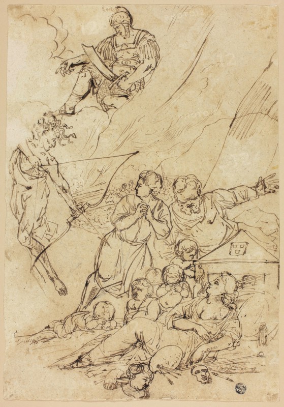 Mars Sending Gorgon to Slay the Arts, n.d., Possibly after Pietro Testa, Italian, 1611/12-1650, Italy, Pen and brown ink, over black chalk, on tan laid paper, 365 × 253 mm