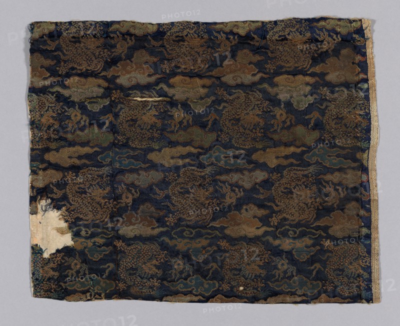 Fragment, Meiji period (1868–1912), 1775/1800, Japan, Silk, satin weave with satin interlacings of secondary binding warps and self-patterning wefts, 30.2 × 36.8 cm (11 7/8 × 14 1/2 in.)