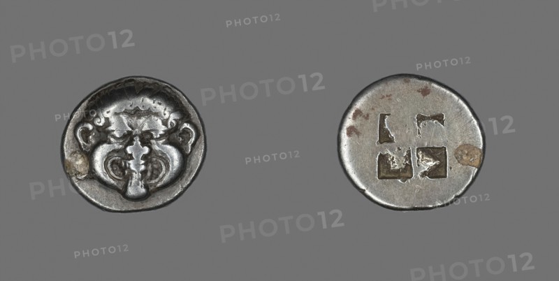 Drachm (Coin) Depicting a Gorgon, early 5th century BC, Greek, Greece, Silver, Diam. 1.7 cm, 3.80 g