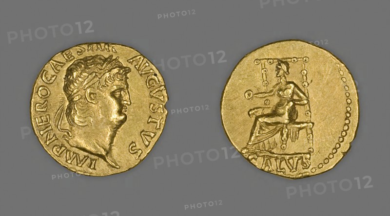 Aureus (Coin) Portraying Emperor Nero, 66 (December)/67 (December), issued by Nero, Roman, minted in Rome, Rome, Gold, Diam. 1.8 cm, 7.27 g