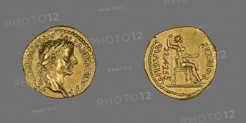 Aureus (Coin) Portraying Emperor Tiberius, AD 26/37, Roman, Roman Empire, Gold, Diam. 1.9 cm, 7.86 g