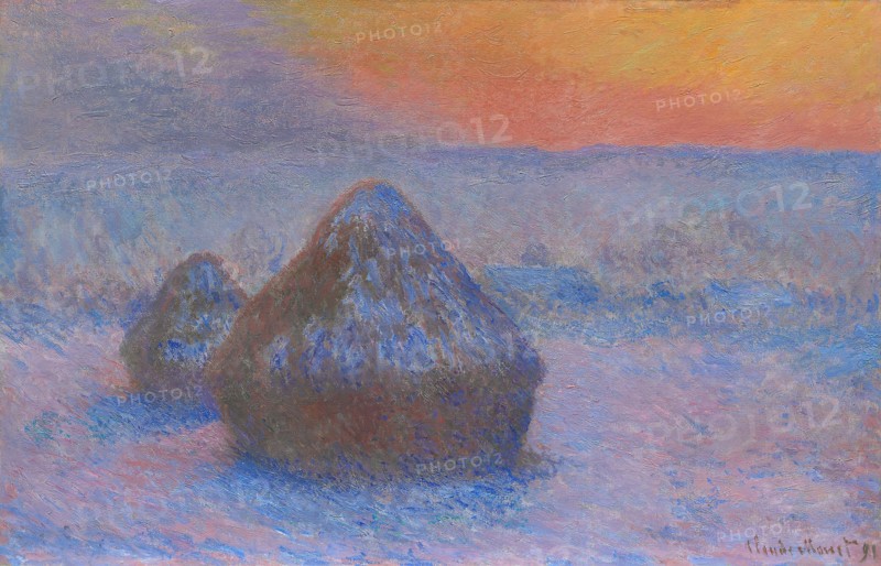 Stacks of Wheat (Sunset, Snow Effect), 1890/91, Claude Monet, French, 1840-1926, France, Oil on canvas, 65.3 × 100.4 cm (25 11/16 × 39 1/2 in.)