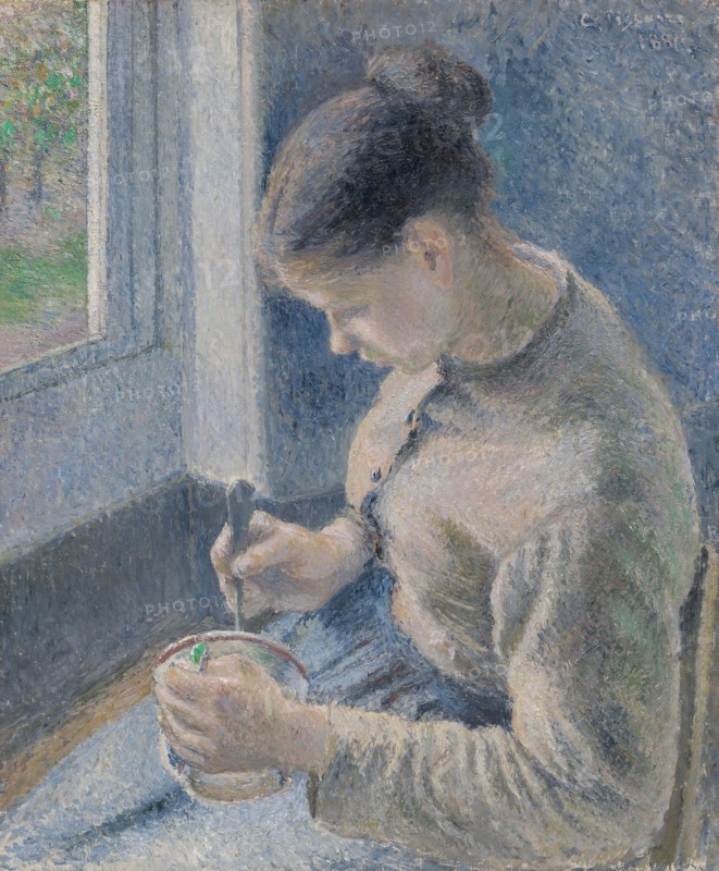 Young Peasant Having Her Coffee, 1881, Camille Pissarro, French, 1830-1903, France, Oil on canvas, 65.3 × 54.8 cm (25 11/16 × 21 9/16 in.)