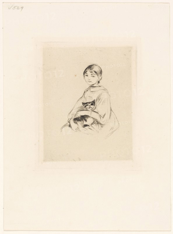 Young Girl with a Cat, 1889, Berthe Morisot (French, 1841-1895), printed by Ernest Rouart (French, 1874-1942), France, Drypoint in black on cream laid paper, 138 × 107 mm (image), 150 × 120 mm (plate), 272 × 201 mm (sheet)