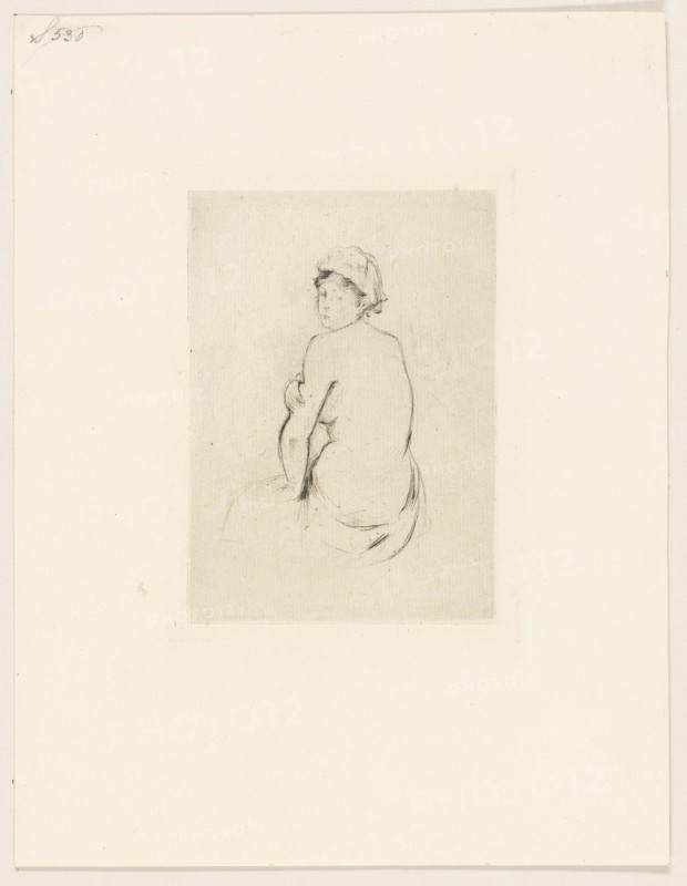 Nude Seen from Behind, 1889, Berthe Morisot (French, 1841-1895), printed by Ernest Rouart (French, 1874-1942), France, Drypoint on cream laid paper, 139 × 98 mm (image), 139 × 98 mm (plate), 272 × 209 mm (sheet)