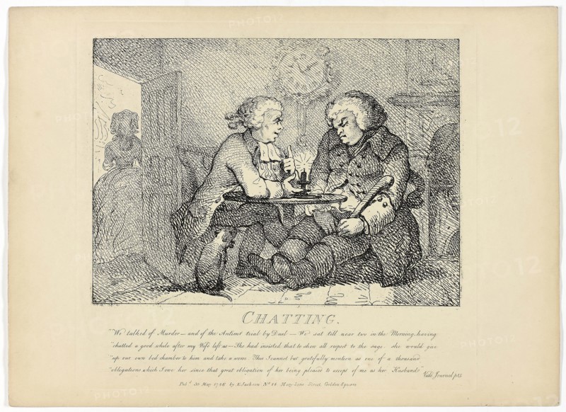 Chatting, from Boswell’s Tour of the Hebrides, 1786, Thomas Rowlandson, English, 1756-1827, England, Etching on paper, 275 × 380 mm (sheet)