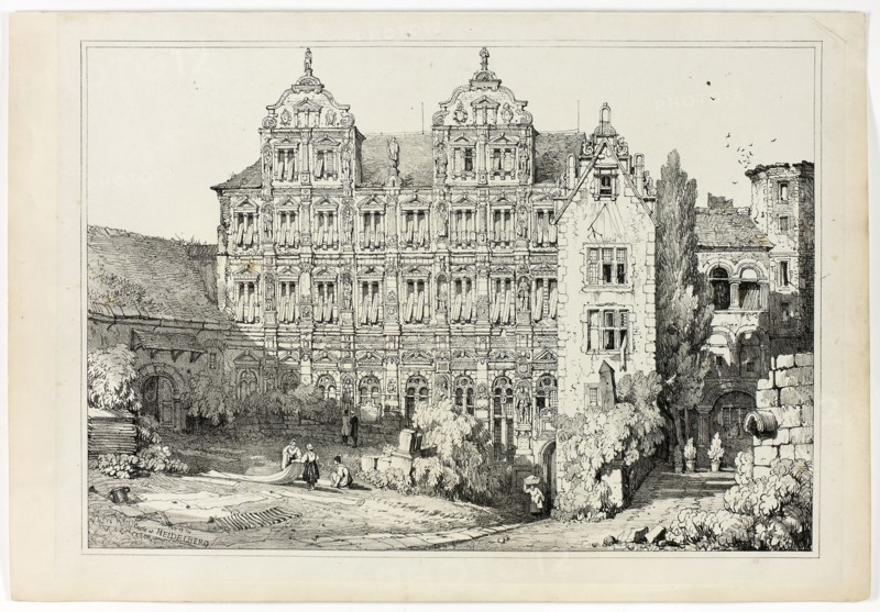 Part of the Castle at Heidelberg, 1833, Samuel Prout (English, 1783-1852), probably printed by Charles Joseph Hullmandel (English, 1789-1850), probably published by Rudolph Ackermann (English, 1764-1834), England, Lithograph in black on grayish-ivory chine, laid down on ivory wove paper, 290 × 425 mm (image), 310 × 445 mm (primary support), 345 × 500 mm (secondary support)