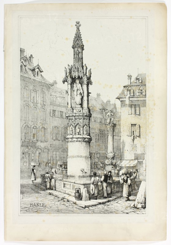 Basle, 1833, Samuel Prout (English, 1783-1852), probably printed by Charles Joseph Hullmandel (English, 1789-1850), probably published by Rudolph Ackermann (English, 1764-1834), England, Lithograph in black on grayish-ivory chine, laid down on ivory wove paper, 290 × 425 mm (image), 310 × 445 mm (primary support), 345 × 500 mm (secondary support)