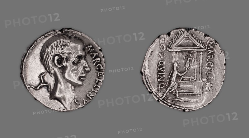 Denarius (Coin) Portraying Marcus Claudius Marcellus, 50/49 BC, issued by Roman Republic, P. Cornelius Lentulus Marcellinus (moneyer), Roman, minted in Rome, Rome, Silver, Diam. 1.8 cm, 3.93 g