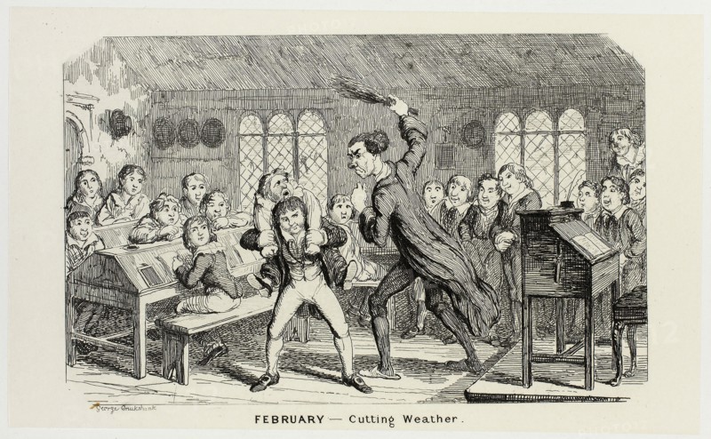 February, Cutting Weather from George Cruikshank’s Steel Etchings to The Comic Almanacks: 1835-1853, 1839, printed c. 1880, George Cruikshank (English, 1792-1878), published by Pickering & Chatto (English, 19th century), England, Steel etching in black on cream India paper, laid down on off-white card (chine collé), 93 × 153 mm (primary support), 223 × 285 mm (secondary support)