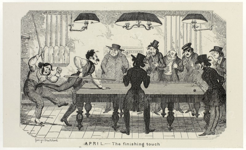 April, The Finishing Touch from George Cruikshank’s Steel Etchings to The Comic Almanacks: 1835-1853, 1840, printed c. 1880, George Cruikshank (English, 1792-1878), published by Pickering & Chatto (English, 19th century), England, Steel etching in black on cream India paper, laid down on off-white card (chine collé), 93 × 154 mm (primary support), 222 × 287 mm (secondary support)