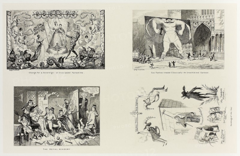 Change for a Sovereign, an Anticipated Pantomime from George Cruikshank’s Steel Etchings to The Comic Almanacks: 1835-1853 (top left), 1844, printed c. 1880, George Cruikshank (English, 1792-1878), published by Pickering & Chatto (English, 19th century), England, Four steel etchings in black on cream India paper, laid down on off-white card (chine collé), 210 × 327 mm (primary support), 342 × 504 mm (secondary support)