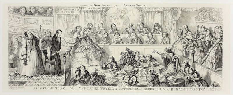 As It Ought to Be or The Ladies Trying a Contemptible Scoundrel for a Breach of Promise from George Cruikshank’s Steel Etchings to The Comic Almanacks: 1835-1853, 1850, printed c. 1880, George Cruikshank (English, 1792-1878), published by Pickering & Chatto (English, 19th century), England, Steel etching in black on cream India paper, laid down on off-white card (chine collé), 161 × 412 mm (primary support), 252 × 507 mm (secondary support)