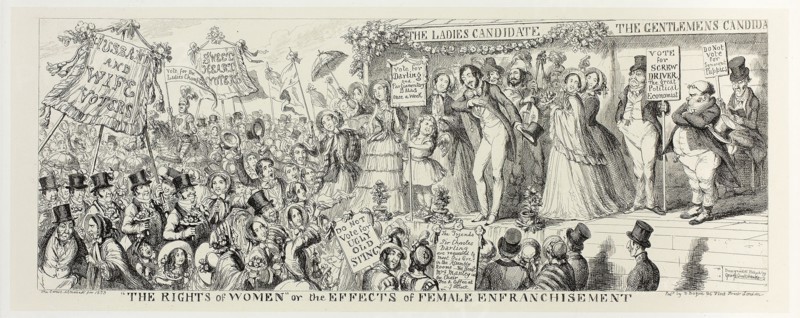 The Rights of Women or the Effects of Female Enfranchisement from George Cruikshank’s Steel Etchings to The Comic Almanacks: 1835-1853, 1853, printed c. 1880, George Cruikshank (English, 1792-1878), published by Pickering & Chatto (English, 19th century), England, Steel etching in black on cream India paper, laid down on off-white card (chine collé), 161 × 414 mm (primary support), 253 × 504 mm (secondary support)