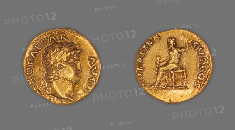 Aureus (Coin) Portraying Emperor Nero, December AD 67/December AD 68, issued by Nero, Roman, minted in Rome, Rome, Gold, Diam. 1.8 cm, 7.31 g