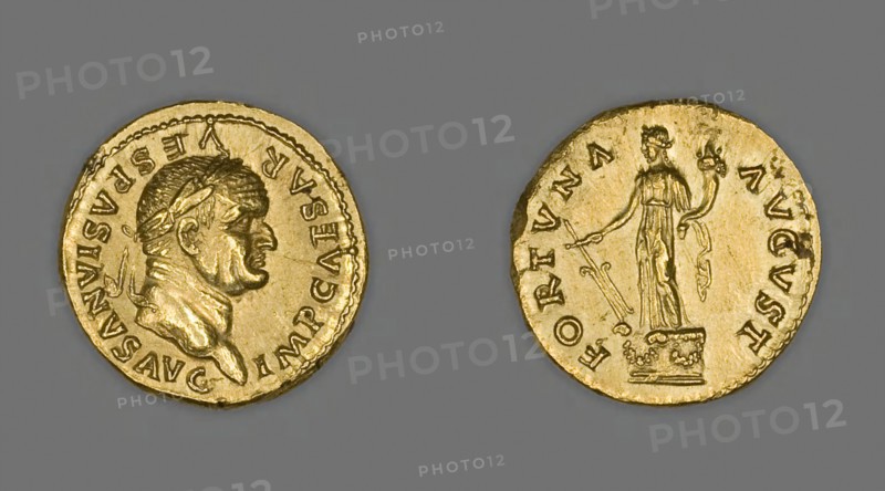 Aureus (Coin) Portraying Emperor Vespasian, 75/79, issued by Vespasian, Roman, minted in Rome, Rome, Gold, Diam. 2 cm, 7.37 g